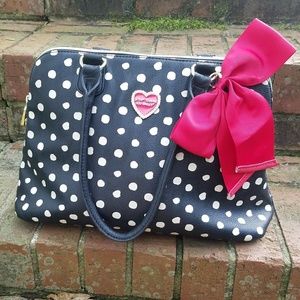 Betsey Johnson polka dot purse with red accent bow